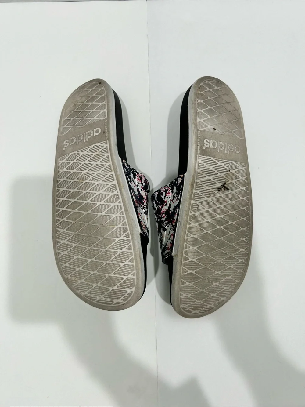 adidas Women’s Black Slides with Multicolor Splatter Strap